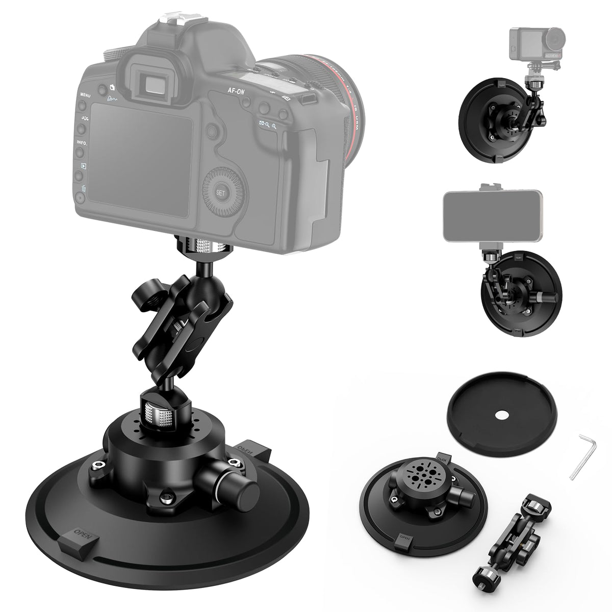 CAMEDAFLX 6"/15.2cm Suction Cup Camera Mount with Ball Head Magic Arm.