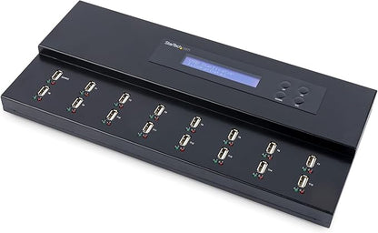 StarTech.com Standalone 1 to 15 USB Flash Drive Duplicator/Cloner/Eraser, Multiple USB Thumb Drive Copier / Sanitizer, System File / Sector-by-Sector Copy, 1.5 GB/min, 3-Pass Erase, LCD, TAA