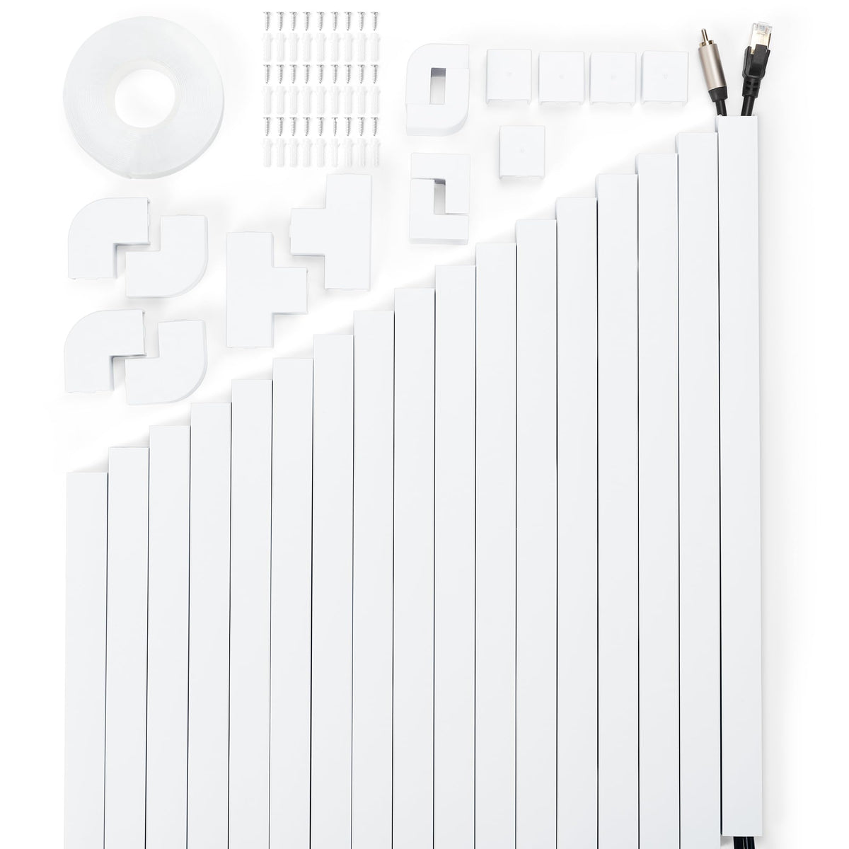 126in Cord Hider Kit, ZhiYo Wire Hiders for TV on Wall, Paintable Cable Management Kit, Wire Cover for Wall Mount TV, White Cable Raceway, Cord Cover Wire Management Kit, 8 x L15.7in W1.18in H0.67in