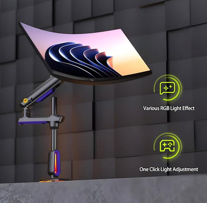 RGB Gaming Monitor-Arm for Flat/Ultrawide/Curved Monitors 32 to 60 inch, Heavy Duty Stand Load up to 20 kg, VESA 75/100 mm Monitor Mount G80