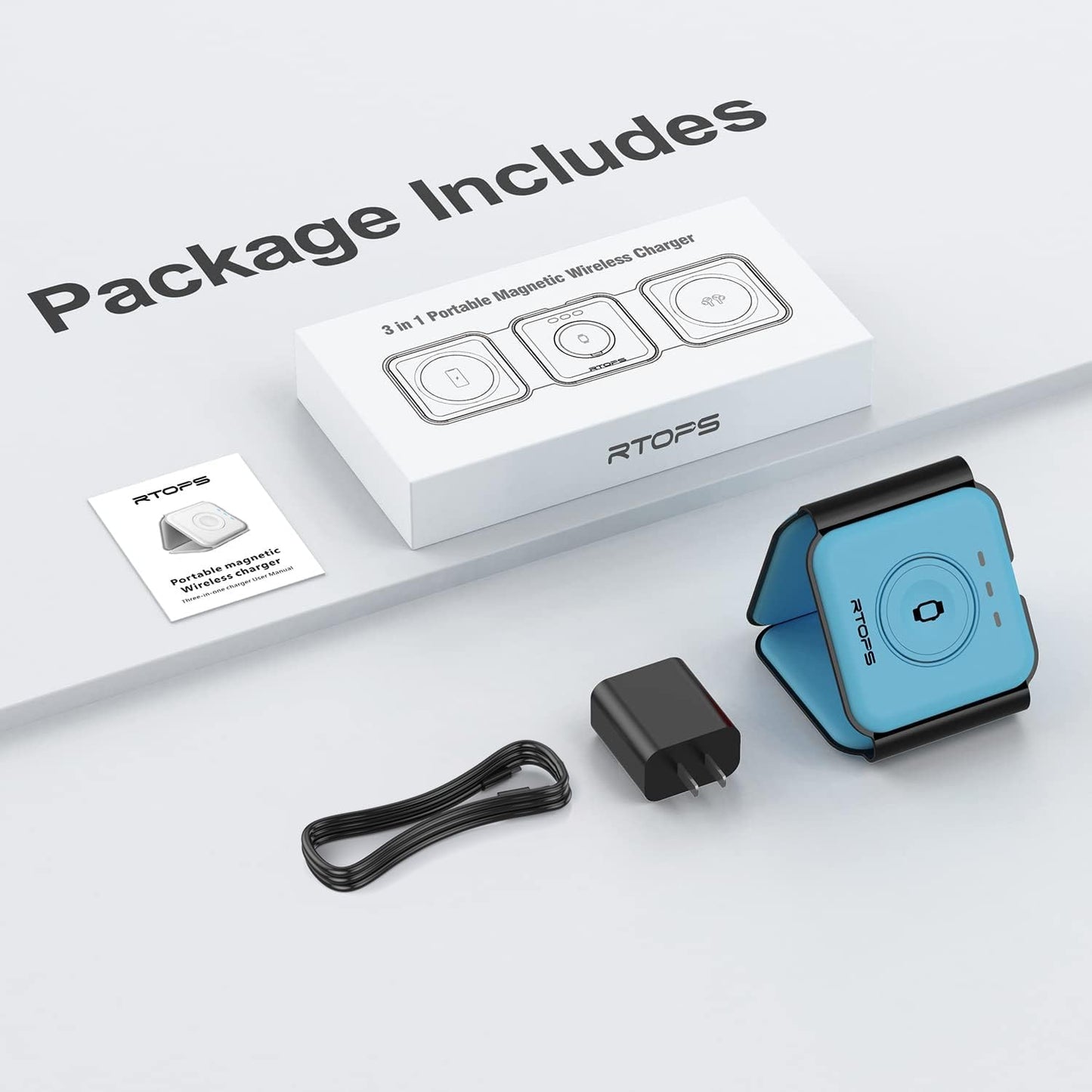 Wireless Charger 3 in 1,RTOPS Magnetic Traval Wireless Charging Station Multiple Devices,GaN 3 in 1 Charging Station,Compatible iphone17/16/15/14/13/Pro/Max,iWatch,AirPods4/3/2/Pro(Adapter Includes)