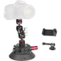 CNC Machined 3in Camera Suction Cup Mount with Adjustable Magic Arm, 1/4" ARRI Holes Quick Release Car Mount with Phone Holder & Action Camera Adapter Compatible with DJI OSMO Pocket 3 Insta360 iPhone