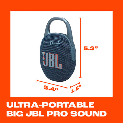 JBL Clip 5 - Ultra-Portable, Waterproof & Dustproof Bluetooth Speaker, Big JBL Pro Sound with Punchy bass, Integrated Carabiner, Up to 12 Hours of Play, Made in Part with Recycled Materials (Blue)