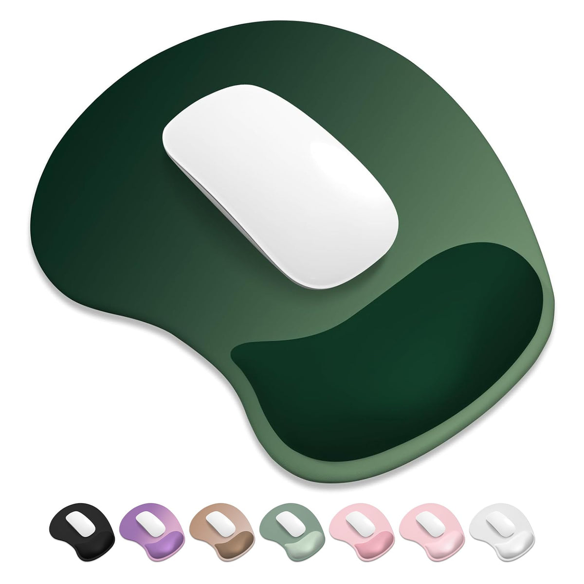 ITNRSIIET Ergonomic Mouse Pad, Cushioned Gel Wrist Rest, Non-Slip Base, Smooth Surface, Cute Multi-Color, 9.5 x 8.2 in, White