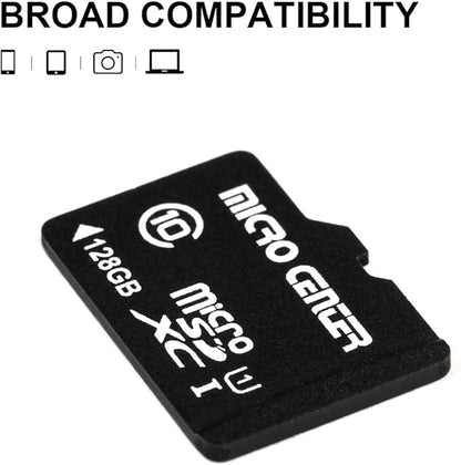 Micro Center 128GB Class 10 MicroSDXC Flash Memory Card with Adapter for Mobile Device Storage Phone, Tablet, Drone & Full HD Video Recording - 80MB/s UHS-I, C10, U1 (5 Pack)