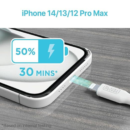 BLACK+DECKER Lightning to USB Cable - Fast Compatible iPhone Lightning Cable - Durable Braided iPhone Charger Cord - for Travel and Daily Use - Multiple Color + Length Options - 3ft