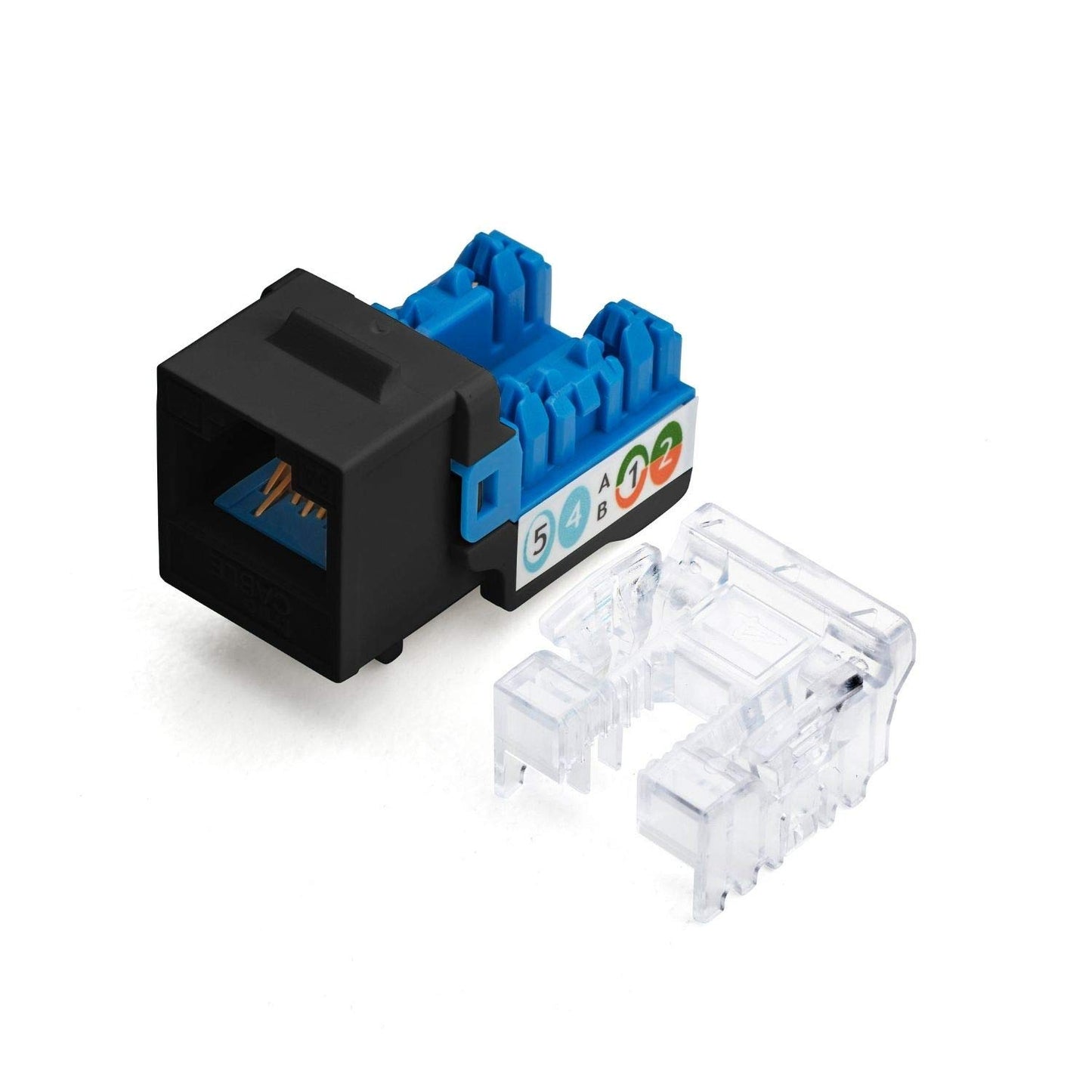 TRUE CABLE Cat6A Unshielded (UTP) Keystone Jack, 90-Degree Punch-Down RJ45 Female Module, PoE++ 4PPoE, UL Listed & TIA Certified, Black, 12 Pack
