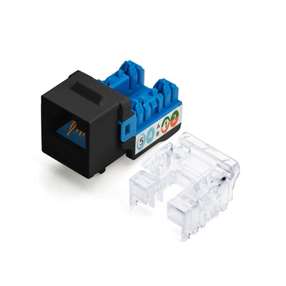 TRUE CABLE Cat6A Unshielded (UTP) Keystone Jack, 90-Degree Punch-Down RJ45 Female Module, PoE++ 4PPoE, UL Listed & TIA Certified, Black, 12 Pack