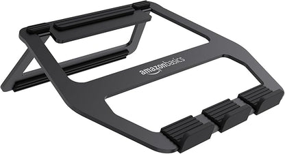 Amazon Basics Aluminum Portable Foldable Laptop Stand with Ventilated Cooling, Anti-Slip Design, Travel-Friendly, for Laptops up to 13", Black