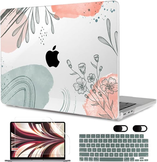 MEEgoodo Case for M5/M4/M3/M2 MacBook Air 13 inch 2026 2025 2024 2022, Fit Model A3449/A3240/A3113/A2681, Case Compatible with MacBook Air 13.6-inch, Watercolor Floral 3