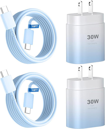 Phone 15 Charger,30W USB C Fast Charger Block & 10FT Long C to C Fast Charging Cable Cord for Phone 15/15 Pro Max/ 15 Plus/ 15 Mini,Pro 12.9/11,10th Gen/Mini 6 Galaxy S24 Ultra,Blue Gradient