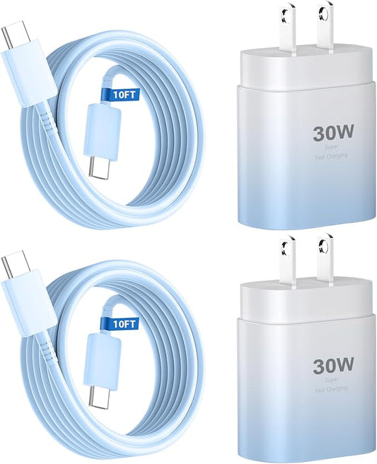 Phone 15 Charger,30W USB C Fast Charger Block & 10FT Long C to C Fast Charging Cable Cord for Phone 15/15 Pro Max/ 15 Plus/ 15 Mini,Pro 12.9/11,10th Gen/Mini 6 Galaxy S24 Ultra,Blue Gradient