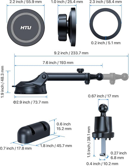 HTU for MagSafe Car Phone Mount Magnetic Phone Holder for Windshield Vent Dashboard Magnetic Suction Phone Mount for iPhone 16/15/14/13/12 & Android (Neutral Gray)