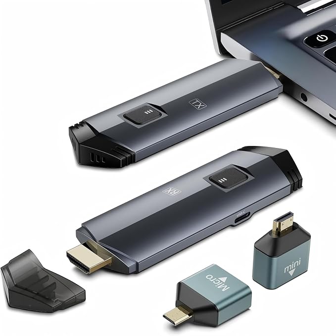 2025 Upgraded Wireless HDMI Transmitter and Receiver 4K, Portable Wireless HDMI Extender Kit 100FT, 2.4G/5G Plug & Play, Streaming from Laptop/PC/TV Box/Camera to Monitor/Projector/HDTV (Black)