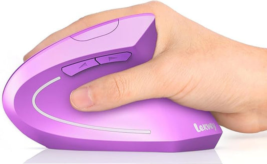 Lekvey Ergonomic Mouse, Wireless Vertical Mouse Rechargeable 2.4 GHz Optical Carpal Tunnel Mice : 800/1200 / 1600 DPI, 6 Buttons, for Laptop, PC, Mac, Computer, Desktop, Notebook etc, Purple