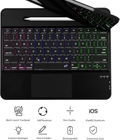 Keyboard Case for iPad Pro 12.9 inch 6th Generation 2022 5th 2021/4th 2020/3rd 2018 Gen,360 Rotatable Wireless Folio 180 Swivel Stand Hard Cover Black