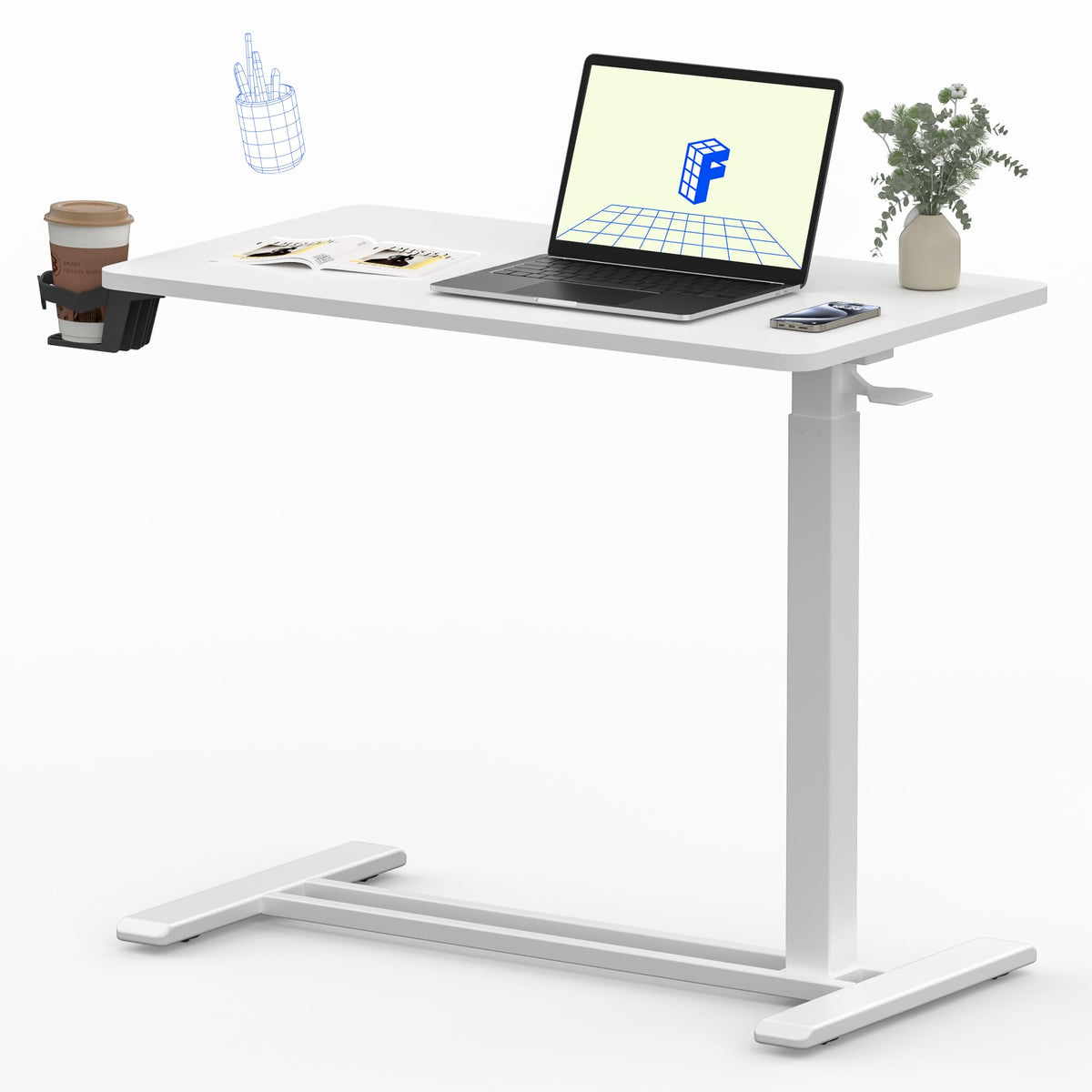 FLEXISPOT 28" Mobile Standing Desk Pneumatic Lift Computer Workstations