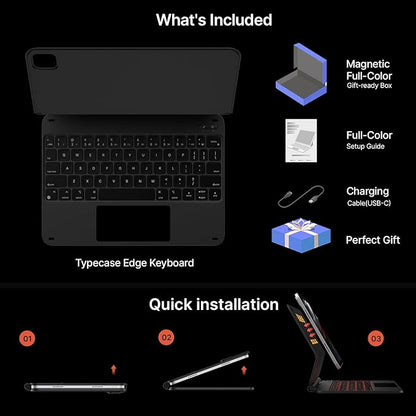 typecase Edge Keyboard Case for iPad Pro 11-inch(M4)2024,Magic Keyboard with 11 Colors Backlight for iPad Pro 11,Keyboard Case with Pencil Holder,Built-in Trackpad,Easy-Set Magnetic Stand,Carbon Fiber