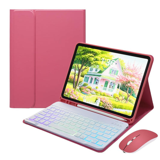 Disonbeir for iPad mini 5th Generation/iPad mini 4 Keyboard Case with Mouse and Rainbow Backlit Detachable Bluetooth Keyboard Cover,DarkPink