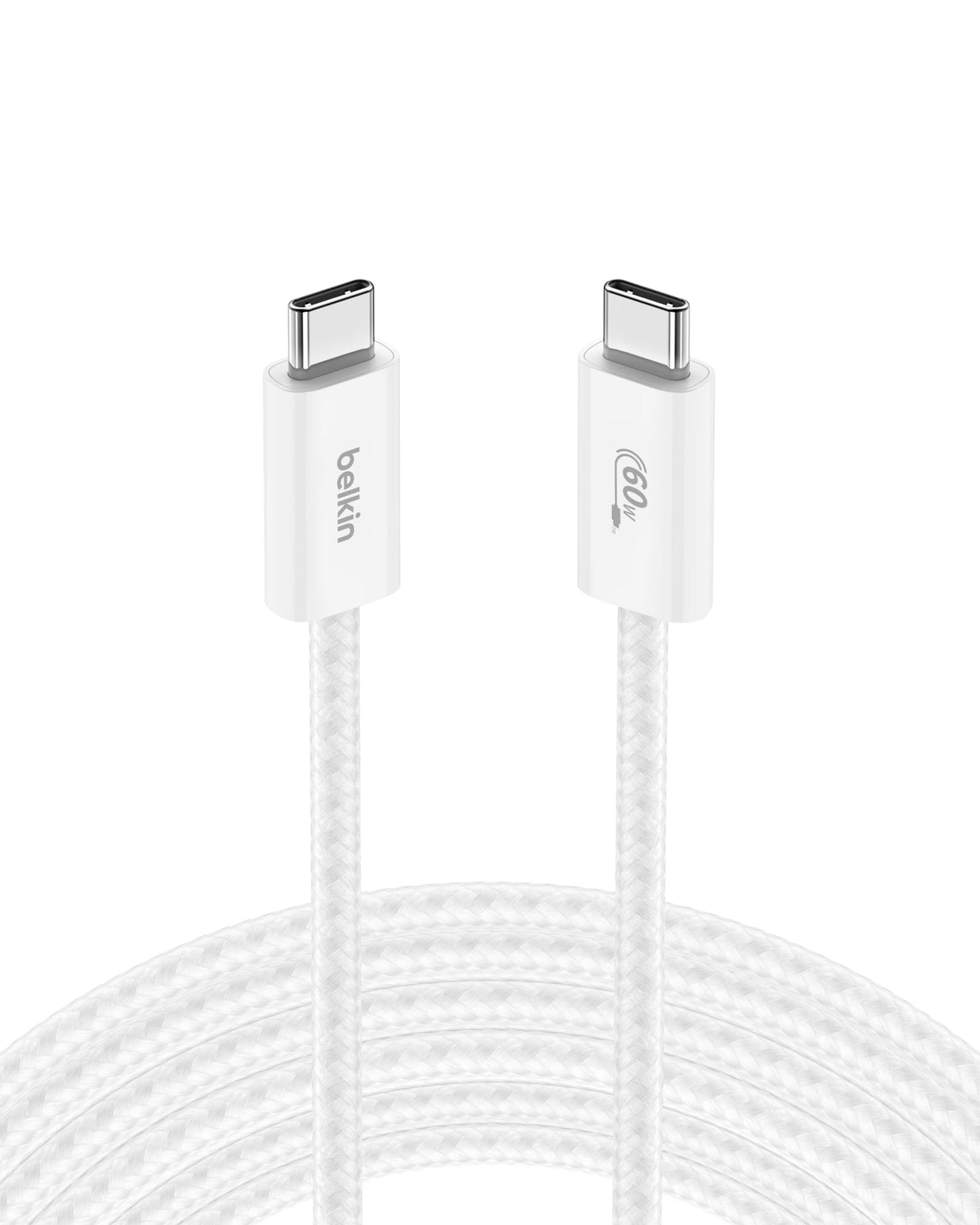 Belkin USB C to USB C Cable, 9.9ft, 60W - Type C Charger, iPhone Charger Cord, Soft, Braided, Flexible for iPhone 17, Galaxy S25, Pixel 10, Airpods, iPad Pro, Tablet & More, Travel Essentials - White