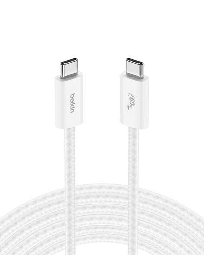 Belkin USB C to USB C Cable, 9.9ft, 60W - Type C Charger, iPhone Charger Cord, Soft, Braided, Flexible for iPhone 17, Galaxy S25, Pixel 10, Airpods, iPad Pro, Tablet & More, Travel Essentials - White