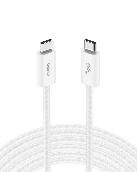 Belkin USB C to USB C Cable, 9.9ft, 60W - Type C Charger, iPhone Charger Cord, Soft, Braided, Flexible for iPhone 17, Galaxy S25, Pixel 10, Airpods, iPad Pro, Tablet & More, Travel Essentials - White