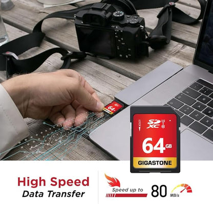 GIGASTONE 64GB SD Card 2-Pack UHS-I U1 Class 10 SDXC Memory Card High Speed Full HD Video Canon Olympus Digital Camera with 2 mini Cases