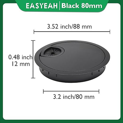1 Pcs Desk Grommet 3-1/8" / 80 mm, Desk Cord Hole Cover, Cable Grommet Metal Zinc Alloy Materilal, Desk Hole Grommet for Home & Office Pc, Detachable Cable Cord Organizer-Flat Black