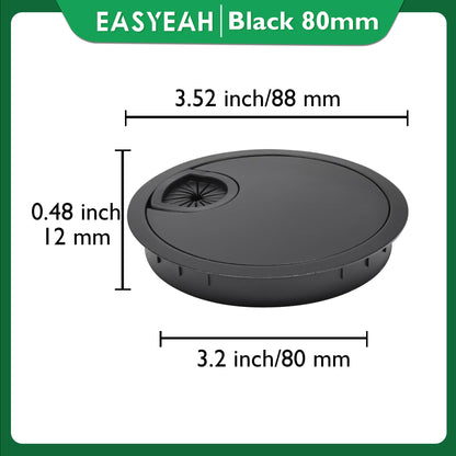 EASYEAH 1 Pcs Desk Grommet 3-1/8" / 80 mm, Desk Cord Hole Cover, Cable Grommet Metal Zinc Alloy Materilal, Desk Hole Grommet for Home & Office Pc, Detachable Cable Cord Organizer-Flat Black