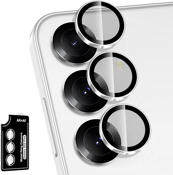 for Samsung Galaxy S25 Plus Camera Lens Protector, Individual Metal Ring Tempered Glass Lens Cover, [Strong Adsorption] Scratch Resistant Ultra-Thin HD Clear Lens Cover, 1 Set-Slivery Ring