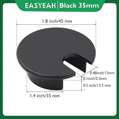 2 Pcs Desk Grommet 1-3/8" / 35 mm, Desk Cord Hole Cover, Cable Grommet Metal Zinc Alloy Materilal, Desk Hole Grommet for Home & Office Pc, Detachable Cable Cord Organizer-Flat Black