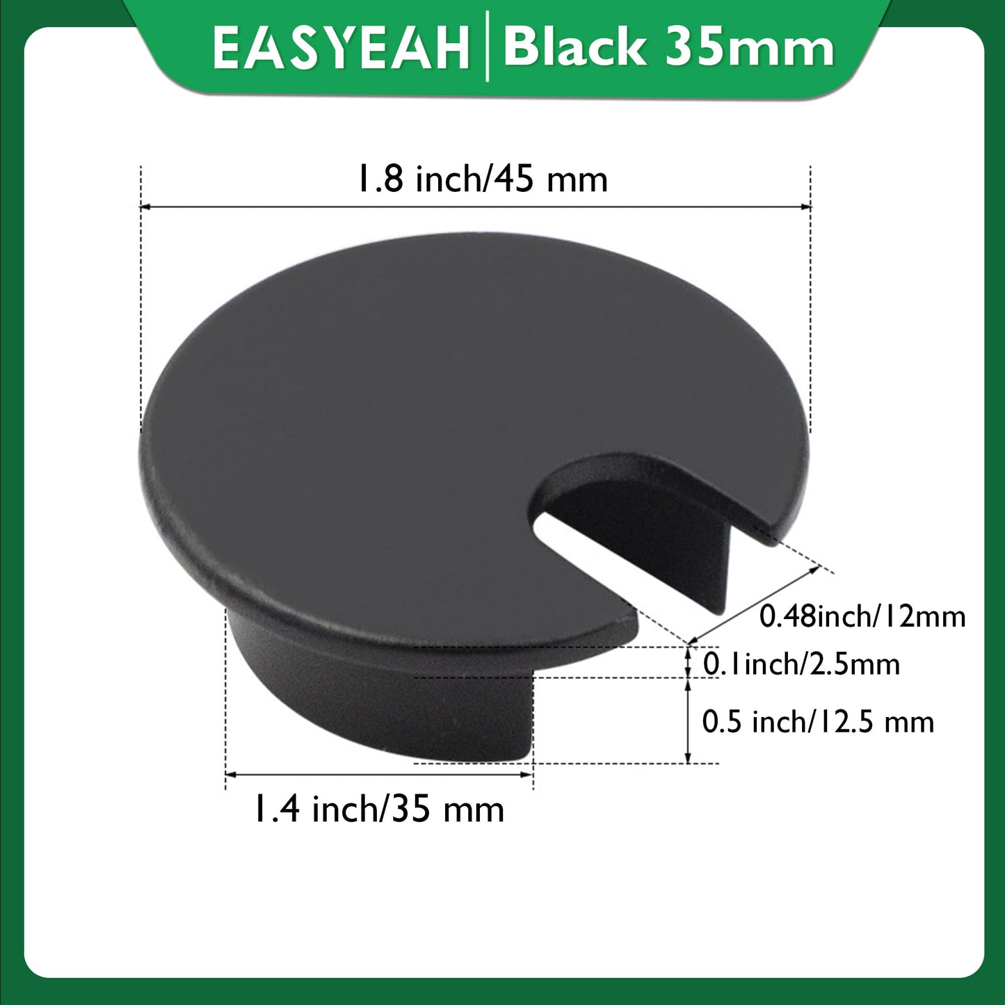 EASYEAH 1 Pcs Desk Grommet 1-3/8" / 35 mm, Desk Cord Hole Cover, Cable Grommet Metal Zinc Alloy Materilal, Desk Hole Grommet for Home & Office Pc, Detachable Cable Cord Organizer-Flat Black