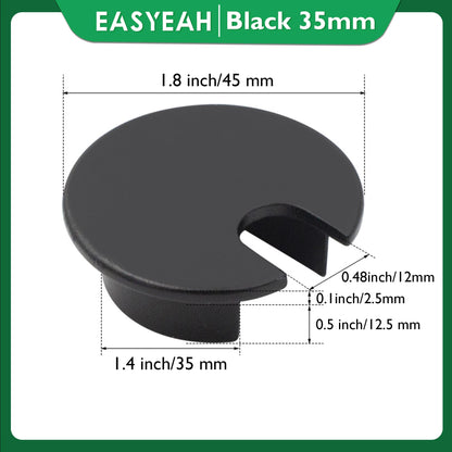 EASYEAH 1 Pcs Desk Grommet 1-3/8" / 35 mm, Desk Cord Hole Cover, Cable Grommet Metal Zinc Alloy Materilal, Desk Hole Grommet for Home & Office Pc, Detachable Cable Cord Organizer-Flat Black
