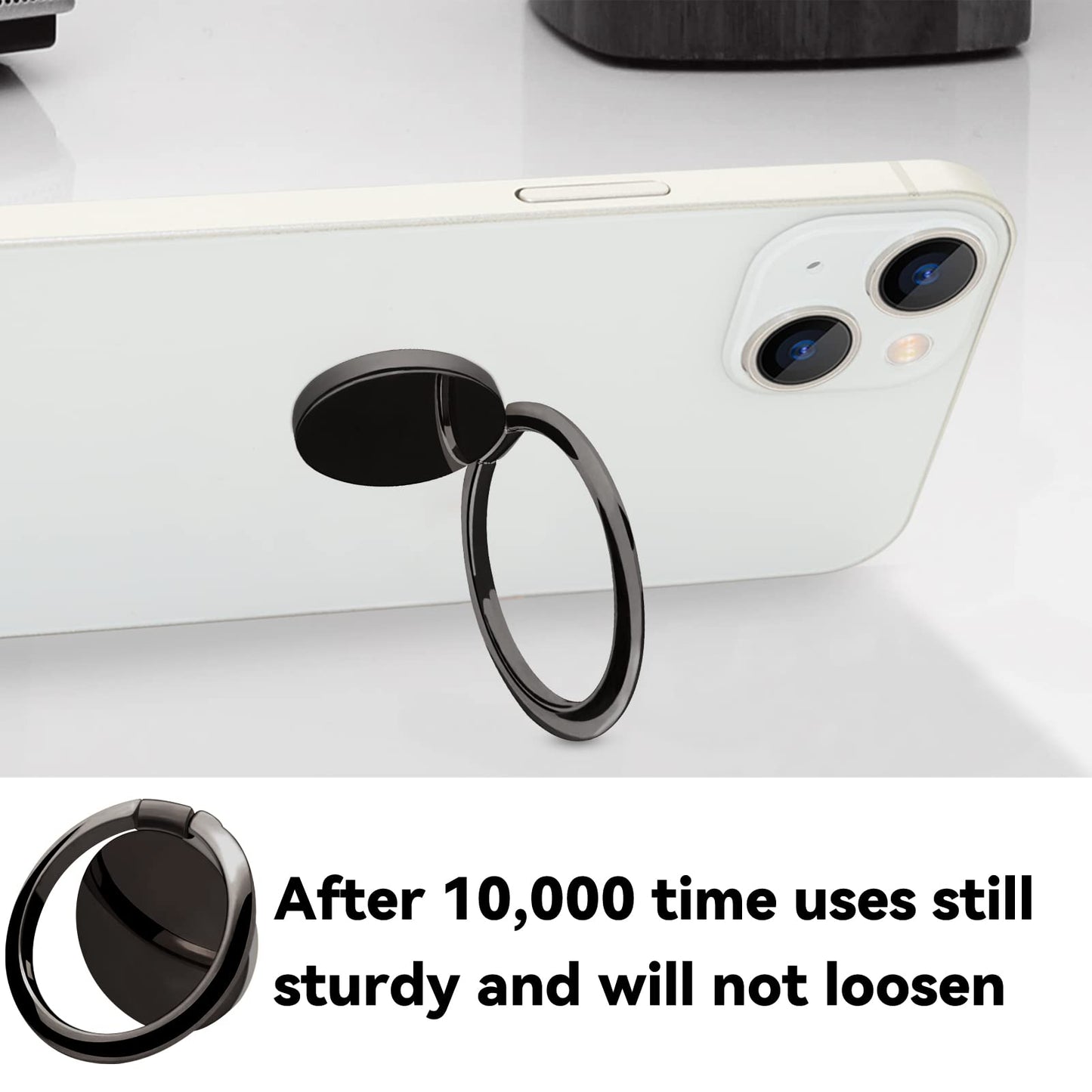 OBHEI Metal Cell Phone Ring Holder Finger Ring Stand, 360 Degree Rotation Ring Kickstand Grip Holder for Magnetic Car Mount, Black