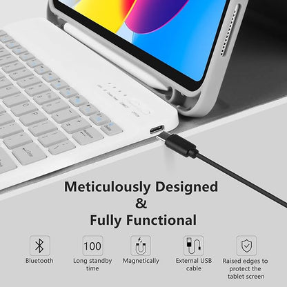 MMK iPad A16 Case (2025, 11"), iPad 10th Generation Case with Keyboard (2022, 10.9"), Wireless Detachable Keyboard, Pencil Holder (Grey)