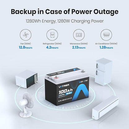 12V 100AH Bluetooth LiFePO4 Lithium Battery with Self-Heating, Built-in 100A BMS, Supports Low Temp Charging(-4°F), 5000+ Cycles, Perfect for RV/Camper, Solar, and Off-Grid Applications, etc.