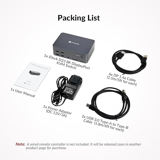 (Desktop only) AV Access Docking Station Triple Monitor 8K@60Hz, with 6 DP Cables, DisplayPort 2.0, 1G Ethernet, USB 3.0, KVM Switch 3 Monitors 2 Computers, 4K@165/144Hz, 2K@144Hz for Dell HP