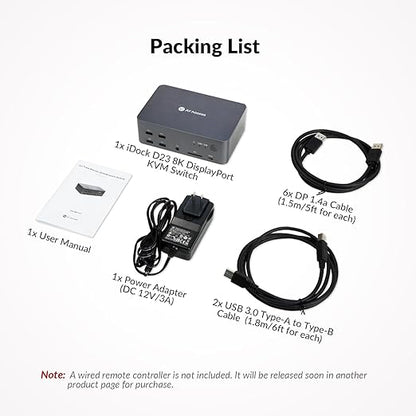 (Desktop only) AV Access Docking Station Triple Monitor 8K@60Hz, with 6 DP Cables, DisplayPort 2.0, 1G Ethernet, USB 3.0, KVM Switch 3 Monitors 2 Computers, 4K@165/144Hz, 2K@144Hz for Dell HP