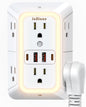 Wall Outlet Extender with Night Light, Power Plug Adapter Multi Plug Outlet Surge Protector with 4 USB Charging Ports (2 USB C), Adapter Spaced Outlets for Home Travel Office