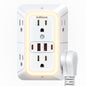 Wall Outlet Extender with Night Light, Power Plug Adapter Multi Plug Outlet Surge Protector with 4 USB Charging Ports (2 USB C), Adapter Spaced Outlets for Home Travel Office-ETL