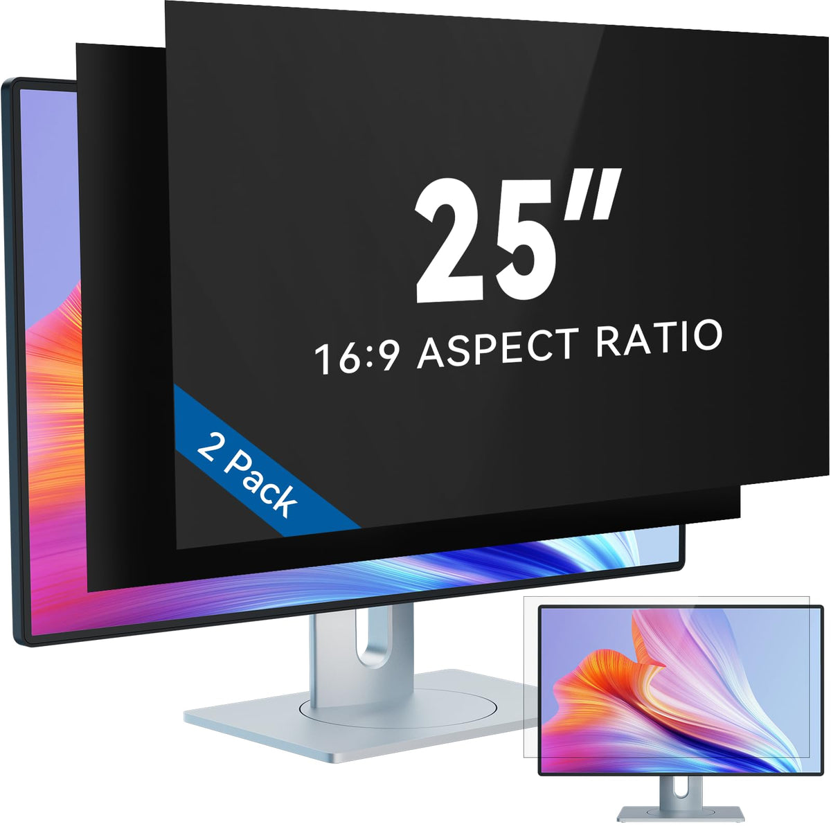 IPROKKO [2-Pack] 23.8 Inch Computer Privacy Screen Filter for 16:9 Widescreen Monitor, Removable 23.8in Anti Blue Light Glare Privacy Shield, Anti Spy Security Protector for Hp Dell Asus Acer Samsung
