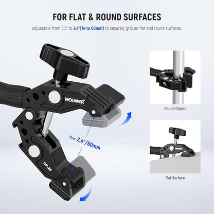 Neewer Action Camera Mount Kit with Super Clamp, Soft Tube, Adapter, Phone Holder for Flat/Round Surfaces, Compatible with GoPro, Insta360, DJI Action Camera, Smartphone