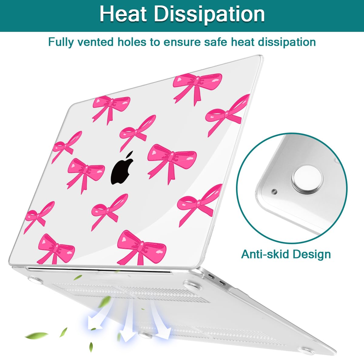 Teryeefi for MacBook Air 13 inch Case 2020 2019 2018 fits Model M1 A2337 A2179 A1932 with Retina Display with Touch ID, Plastic Hard Shell Case & Keyboard Cover & Screen Protector, Bows-A