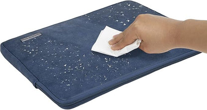 RAINYEAR 13 Inch Laptop Sleeve PU Suede Leather Case Padded Bag, Deep Blue