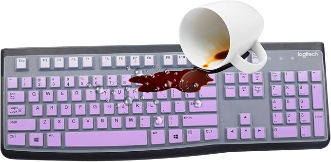 Silicone Keyboard Cover for Logitech K120 & MK120 Ergonomic Desktop USB Wired Keyboard, Logitech K120 & MK120 Keyboard Protective Skin US Layout (NOT Fit Other Model)-OmbrePurple