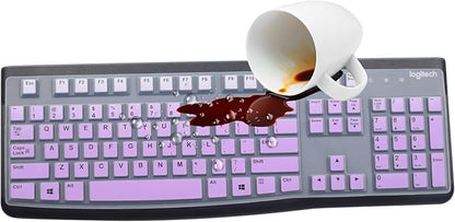Silicone Keyboard Cover for Logitech K120 & MK120 Ergonomic Desktop USB Wired Keyboard, Logitech K120 & MK120 Keyboard Protective Skin US Layout (NOT Fit Other Model)-OmbrePurple