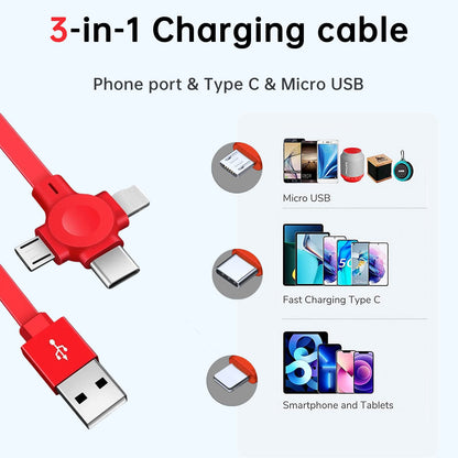 3 Pcs Retractable 3-in-1 Charging Cable,Compatible with All iPhone Models