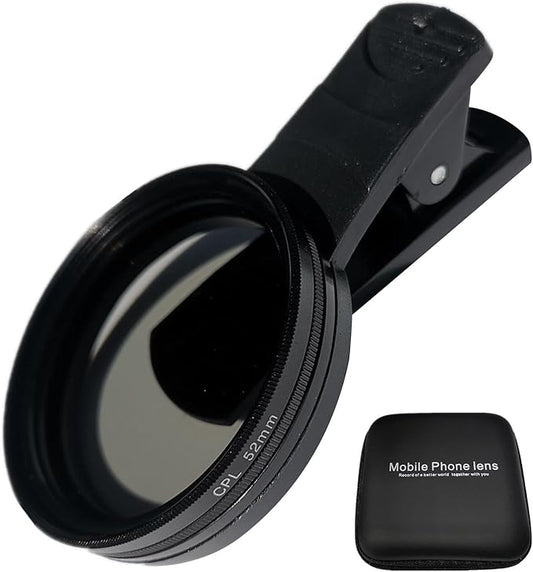 EMVANV 52mm Clip-on CPL Phone Camera Lens Filter, Phone Lens Filter Kit, Universal CPL Filter Compatible with iPhoneSamsung/Android Smartphones(Size:52mm)