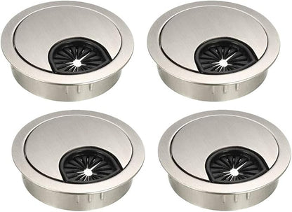 uxcell Cable Hole Cover, 2Inch/50mm Zinc Alloy Desk Wire Cord Cable Grommets Hole Cover for Office PC Desk Cable Cord Organizer, 4Pcs Wire Drawing Silver