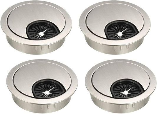 uxcell Cable Hole Cover, 2Inch/50mm Zinc Alloy Desk Wire Cord Cable Grommets Hole Cover for Office PC Desk Cable Cord Organizer, 4Pcs Wire Drawing Silver